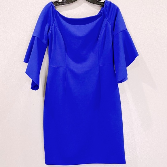 🎉Antonio Melani Size 6 Royal Blue Dress off the shoulder with Belled Sleeves - Picture 6 of 14